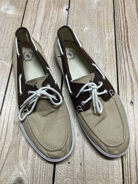 Polo by Ralph Lauren Two-Tone Khaki & Brown Canvas Boat Shoes